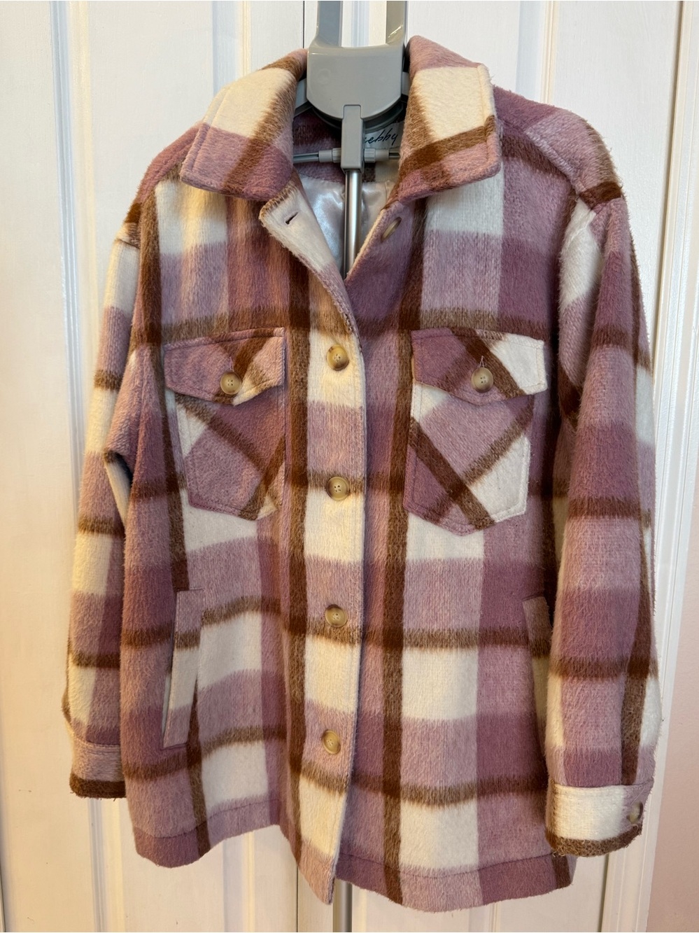 Plaid Shacket Jacket in Lavender & Cream Fall Warm Cozy Comfy